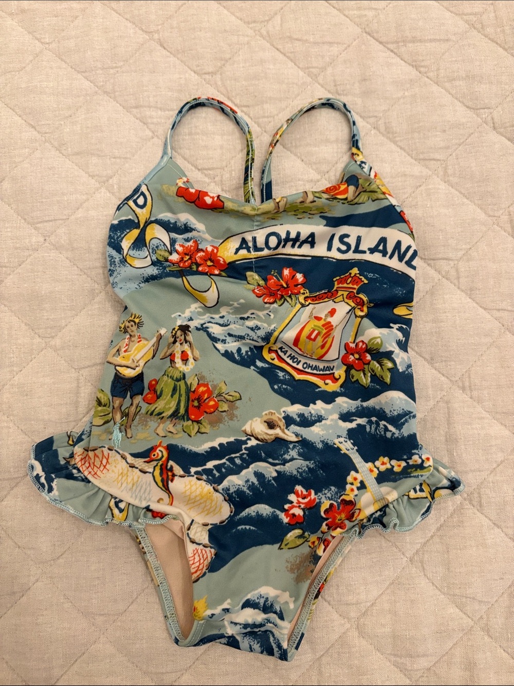 Ralph Lauren Blue Floral Aloha Island Kids One-Piece Swimsuit